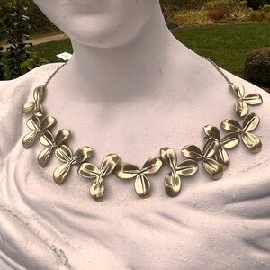 Vintage Necklace Unusual leaf link￼ Statement  Mute Gold Tone chain ￼18”